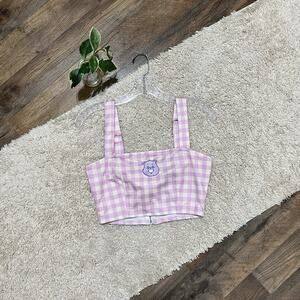 Dolls Kill X Care Bears Gingham Embroidered Positive Attitude Cropped Tank NWOT